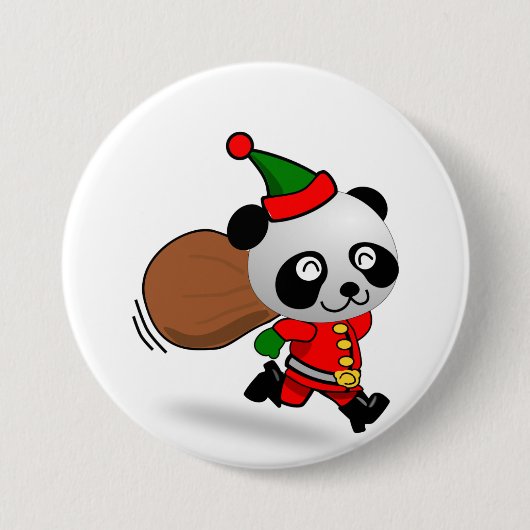 Santa Panda Knop Ronde Button 7,6 Cm (Voorkant)