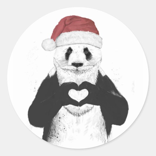 Santa panda ronde sticker (Voorkant)