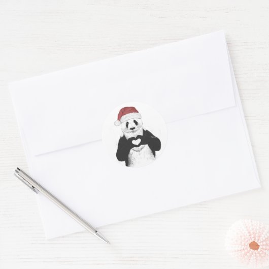 Santa panda ronde sticker (Envelop)