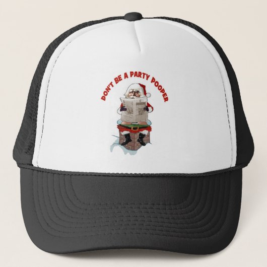 Santa "Party Pooper" Funny kerstPet Trucker Pet (Voorkant)