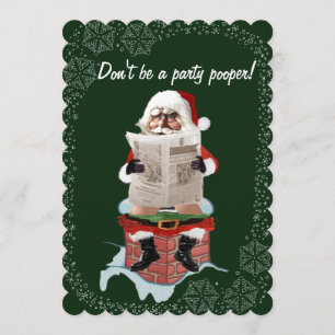 Santa "Party Pooper" Funny Kerstuitnodigingen Kaart