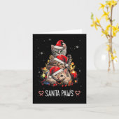 Santa Paw and Claw Santa Cat kerstboom lichten Kaart (Gele Bloem)