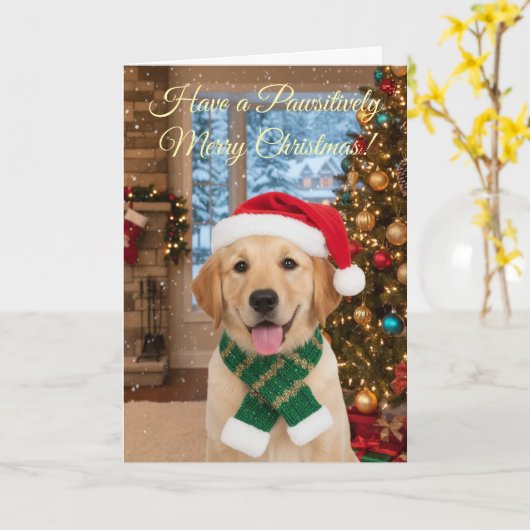 Santa Paw Christmas-Schattigee Golden Retriever Gr Kaart (Gele Bloem)