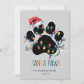 Santa Paw Vrolijke Kerstwensen Zilveren Vakantie Feestdagenkaart (Voorkant)