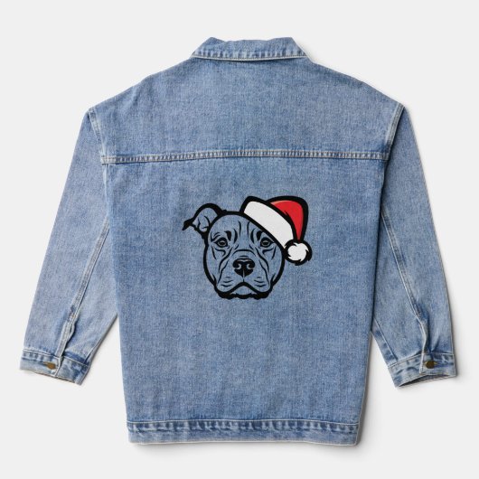 Santa Paws: AmStaff Dog in feestelijk Pet Denim Jacket (Achterkant)