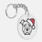 Santa Paws: AmStaff Dog in feestelijk Pet Sleutelhanger (Voorkant Links)
