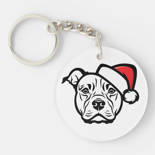 Santa Paws: AmStaff Dog in feestelijk Pet Sleutelhanger (Voorkant)