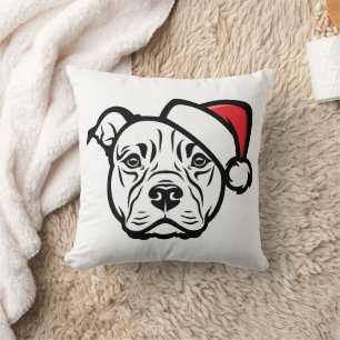 Santa Paws: AmStaff-hond in feestelijke hoed Kussen