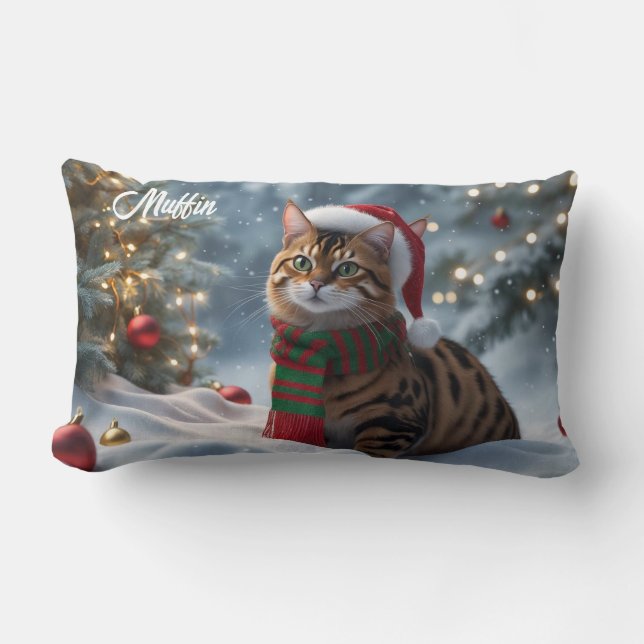Santa Paws Bengaalse Kat Kerst Persoonlijk  Kussen (Voorkant)