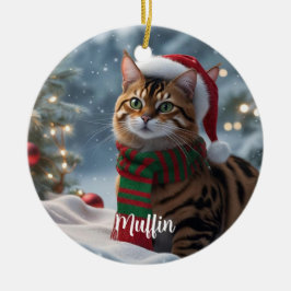 Santa Paws Bengal Cat Christmas Personalized  Keramisch Ornament