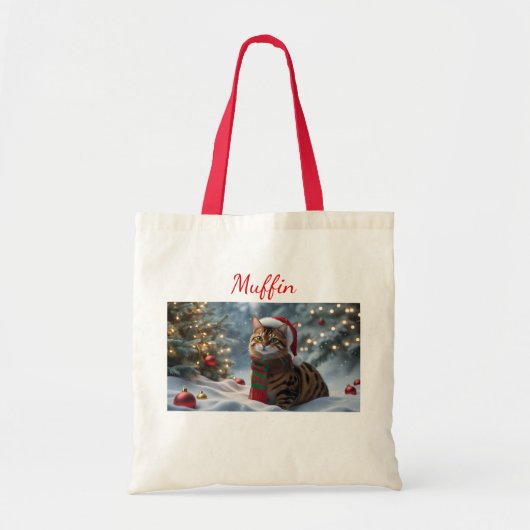 Santa Paws Bengal Cat Christmas Personalized  Tote Bag (Voorkant)