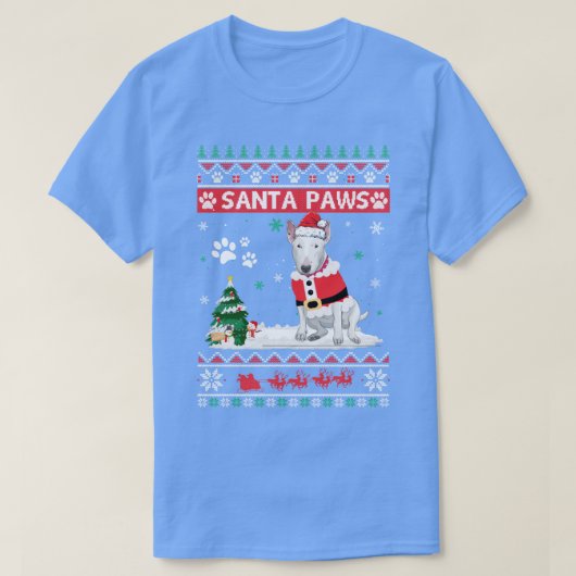 Santa Paws Bull Terrier Merry Kersthond Funny T-shirt (Design voorkant)