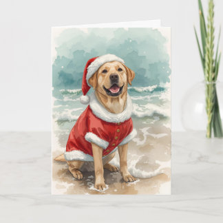 Santa Paws by the Sea – Labrador Beach Christmas Kaart