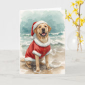 Santa Paws by the Sea – Labrador Beach Christmas Kaart (Gele Bloem)