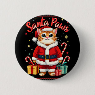 Santa Paws Cat Santa Hat Christmas Kitten Xmas Ugl Ronde Button 5,7 Cm