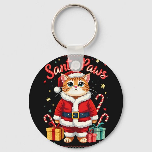 Santa Paws Cat Santa Hat Christmas Kitten Xmas Ugl Sleutelhanger (Voorkant)