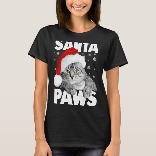 Santa Paws Christmas Kitty Cat Funny T-shirt (Voorkant)