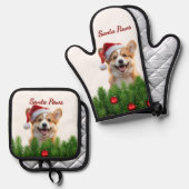 Santa Paws Corgi Holiday Kitchen Design Ovenwant & Pannenlap Set (Voorkant / Achterkant)