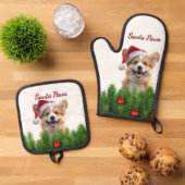 Santa Paws Corgi Holiday Kitchen Design Ovenwant & Pannenlap Set (Top down)
