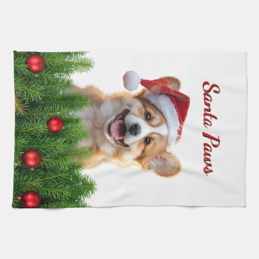 Santa Paws Corgi Holiday Kitchen Design Theedoek (Horizontaal)