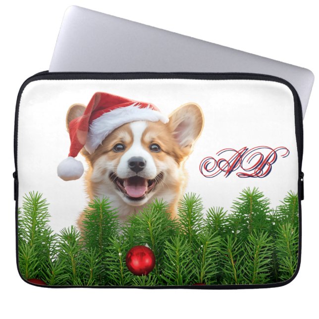 Santa Paws Corgi Holiday Laptop Design Sleeve (Voorkant)