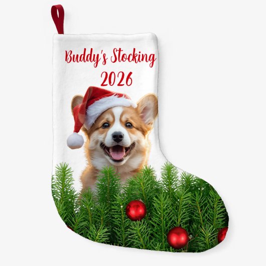 Santa Paws Corgi Holiday Stocking Kleine Kerstsok (Voorkant)
