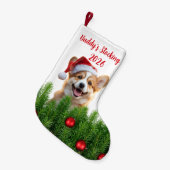Santa Paws Corgi Holiday Stocking Kleine Kerstsok (Voorkant (Hangend))