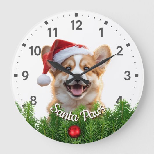 Santa Paws Corgi met Kerstkrans Grote Klok (Voorkant)