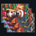 Santa Paws: de feestelijke verrassing van een staf Inpakpapier Vel<br><div class="desc">Dit afbeelding belicht de vakantiegeest met de Staffy in een kerstmuts,  omringd door cadeaus en kerstversieringen,  klaar om wat "poot-some" juichen te verspreiden.</div>