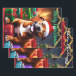 Santa Paws: de feestelijke verrassing van een staf Inpakpapier Vel<br><div class="desc">Dit afbeelding belicht de vakantiegeest met de Staffy in een kerstmuts,  omringd door cadeaus en kerstversieringen,  klaar om wat "poot-some" juichen te verspreiden.</div>