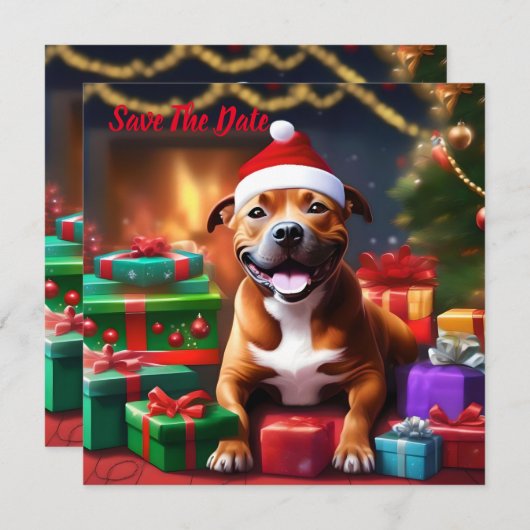 Santa Paws: de feestelijke verrassing van een staf Save The Date (Voorkant / Achterkant)