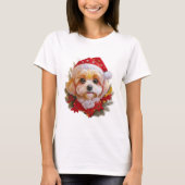 Santa Paws Delight" – Holiday Pup in Red Hat T-shirt (Voorkant)