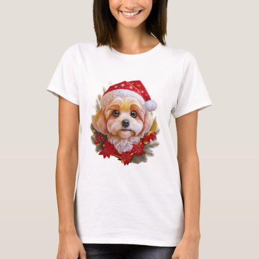 Santa Paws Delight" – Holiday Pup in Red Hat T-shirt (Voorkant)