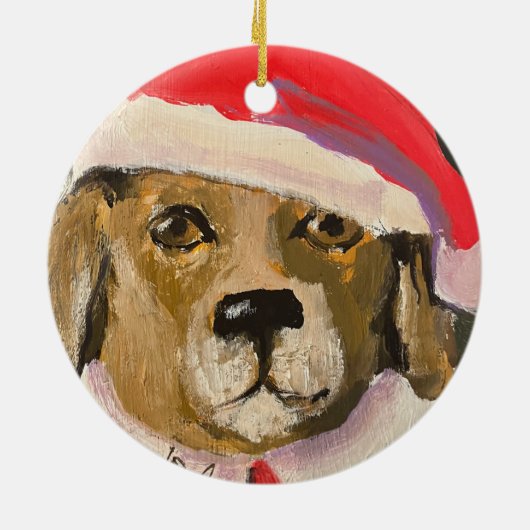 Santa Paws dog santa porselein ornament (Achterkant)