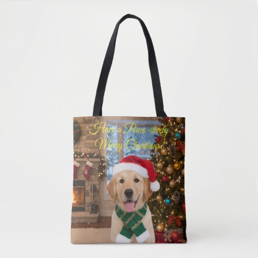 Santa Paws - Feestelijke Golden Retriever Shopper Tote Bag (Voorkant)