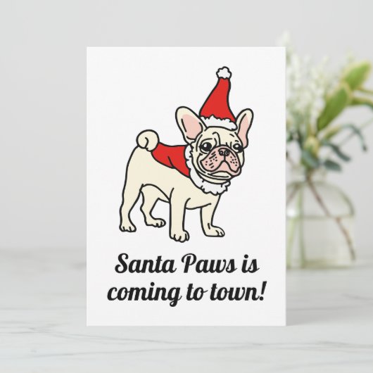 Santa Paws Frenchie Kerstmis Kaart (Staand voorkant)