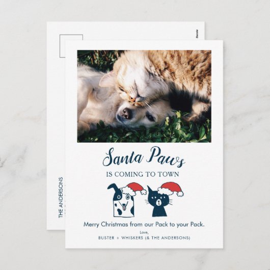 Santa Paws | Funny Cat and Dog Pet Photo Feestdagenkaart (Voorkant / Achterkant)