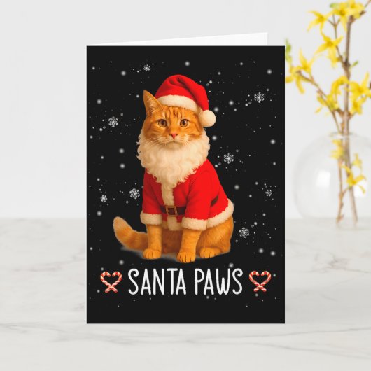 Santa Paws Funny Orange Tabby Cat Christmas Holida Kaart (Gele Bloem)