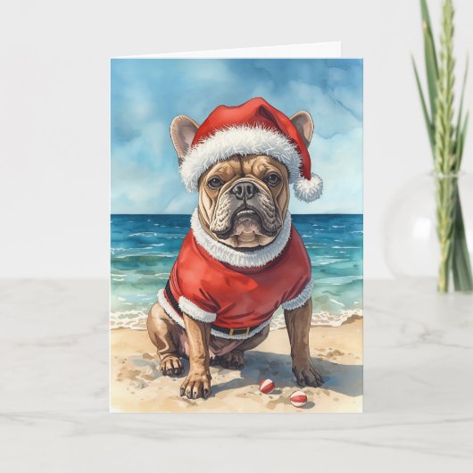 Santa Paws Goes Coastal – French Bulldog Christmas Kaart (Voorkant)