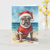 Santa Paws Goes Coastal – French Bulldog Christmas Kaart (Gele Bloem)