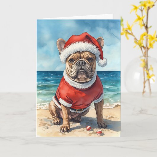 Santa Paws Goes Coastal – French Bulldog Christmas Kaart (Gele Bloem)