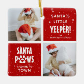 Santa Paws, Happy Howholidays 4 Foto Hond Kerstmis Keramisch Ornament (Voorkant)