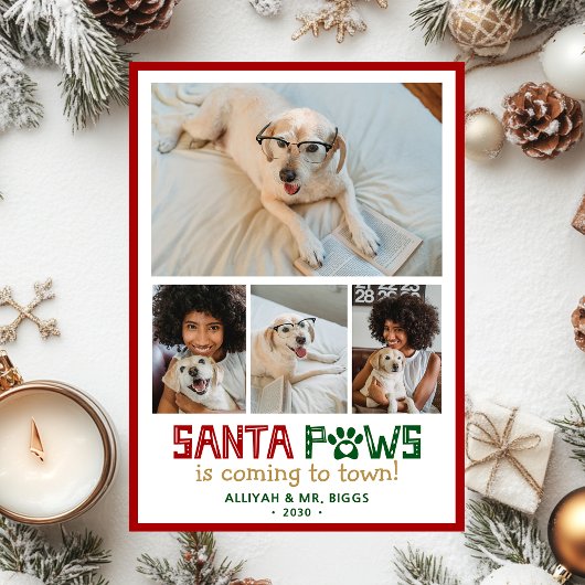 Santa Paws Hond Foto Feestdagenkaart