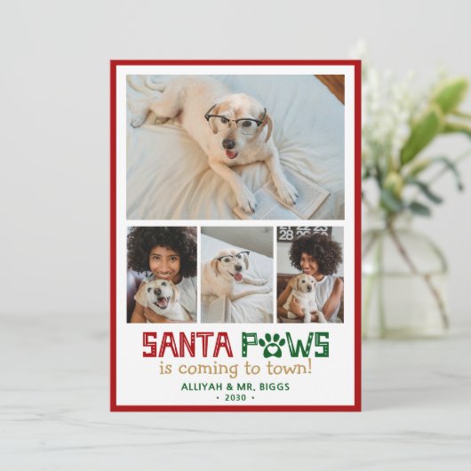 Santa Paws Hond Foto Feestdagenkaart (Staand voorkant)