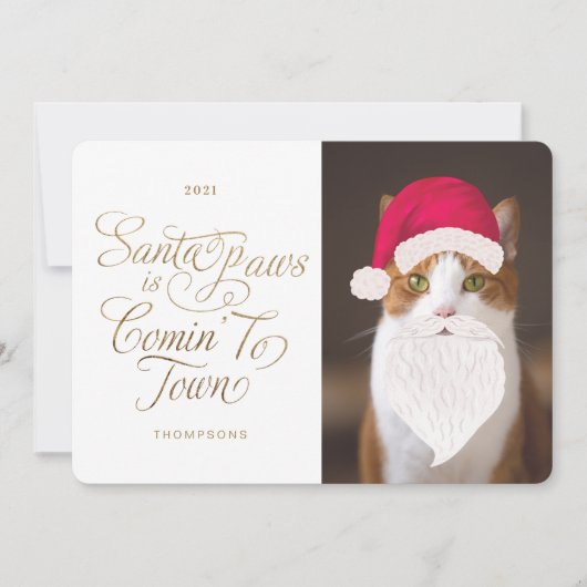 Santa Paws is een Comin to Town Fun Pet Photo Sant Feestdagenkaart (Voorkant)