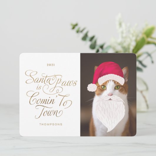 Santa Paws is een Comin to Town Fun Pet Photo Sant Feestdagenkaart (Staand voorkant)