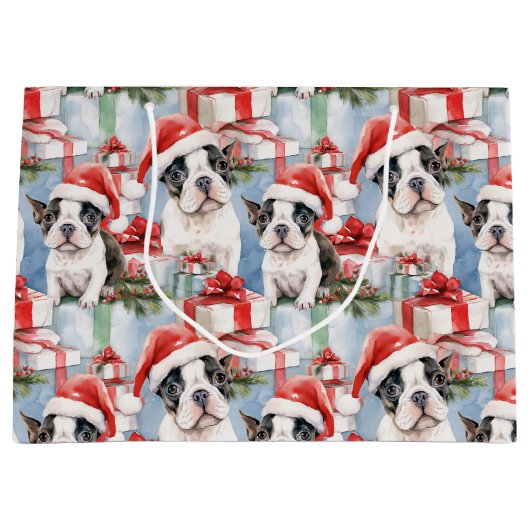 Santa Paws Kerst Wrap Frenchie Edition Groot Cadeauzakje (Voorkant)