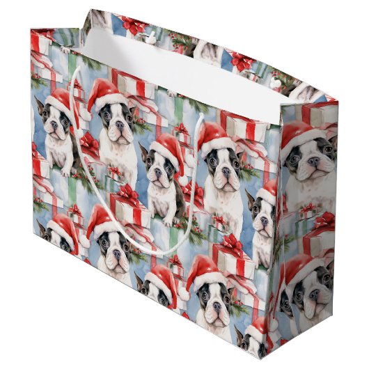 Santa Paws Kerst Wrap Frenchie Edition Groot Cadeauzakje (Achterkant Gekanteld)