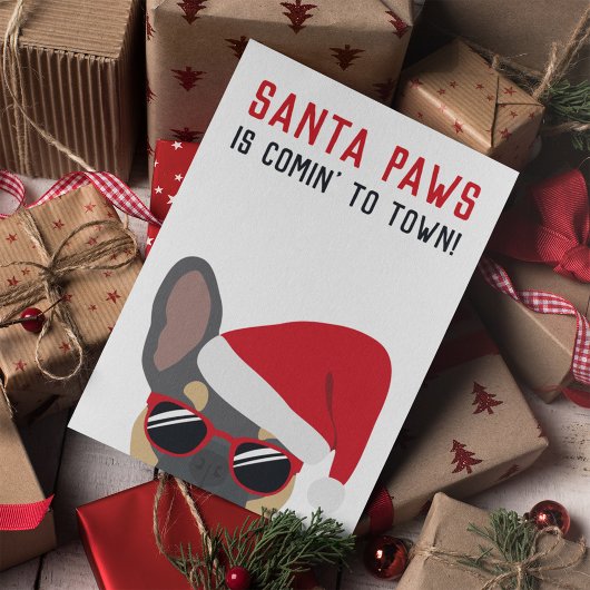Santa Paws kerstblauw Tan French Bulldog Kaart