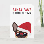 Santa Paws Kerstbruin Tan French Bulldog Kaart (Voorkant)
